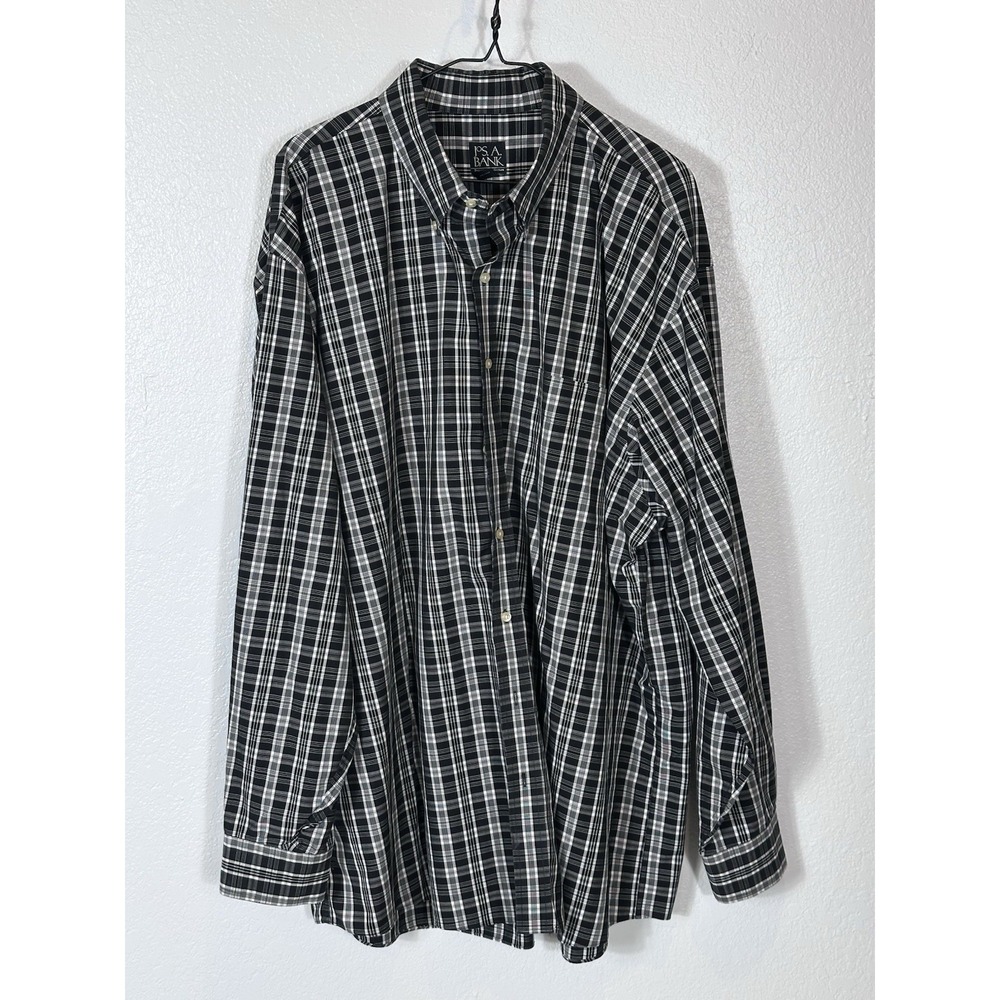Jos A Bank Traveler's Coll Black White Men's Long Sleeve Shirt Size XXL Plaid